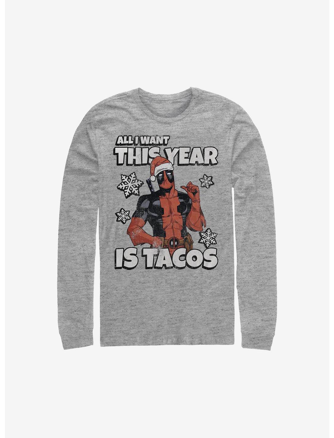Marvel Deadpool All I Want Is Tacos Holiday Long-Sleeve T-Shirt, ATH HTR, hi-res