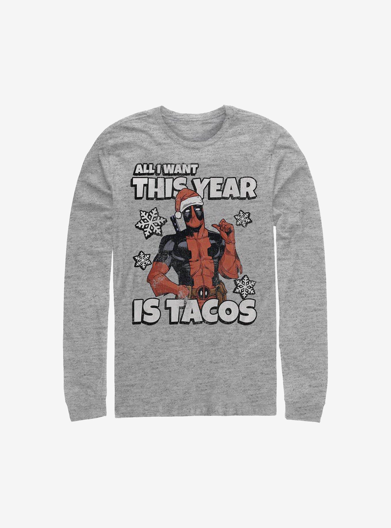 Marvel Deadpool All I Want Is Tacos Holiday Long-Sleeve T-Shirt, ATH HTR, hi-res