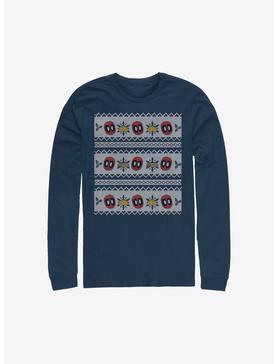 Marvel Deadpool Christmas Pattern Sweater Long-Sleeve T-Shirt, NAVY, hi-res
