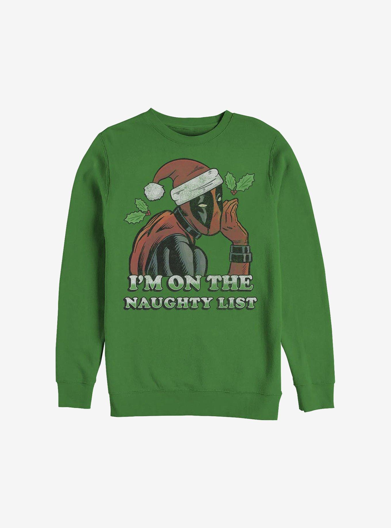Marvel Deadpool On The Naughty List Holiday Sweatshirt, KELLY, hi-res