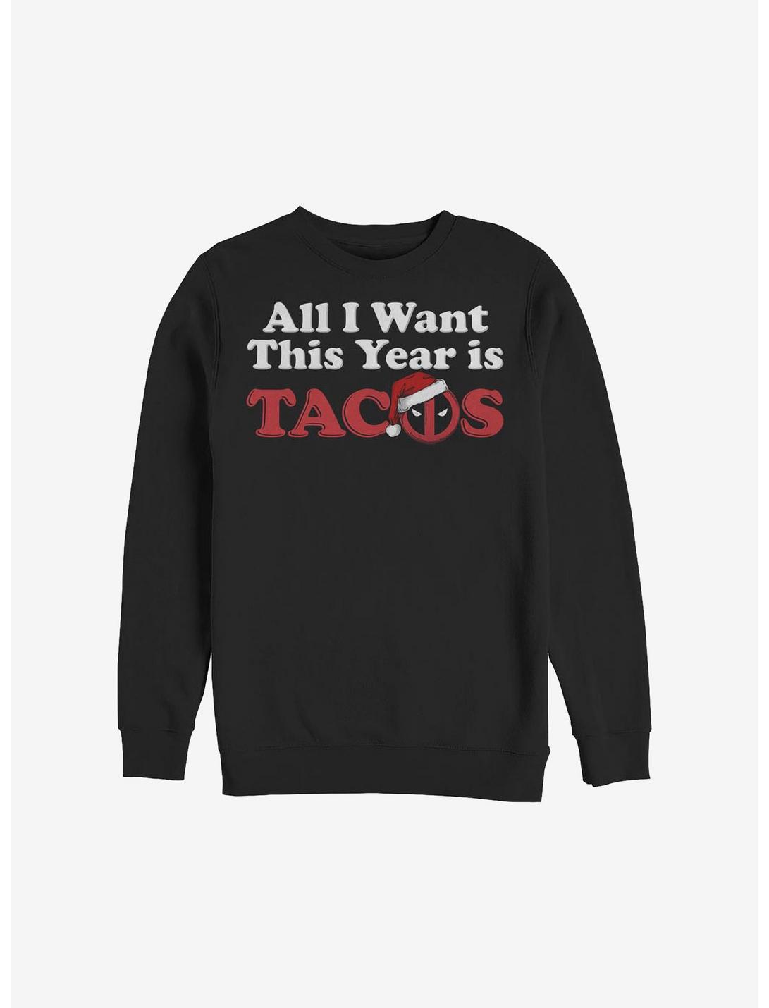 Marvel Deadpool Tacos Logo Pool Holiday Sweatshirt, BLACK, hi-res