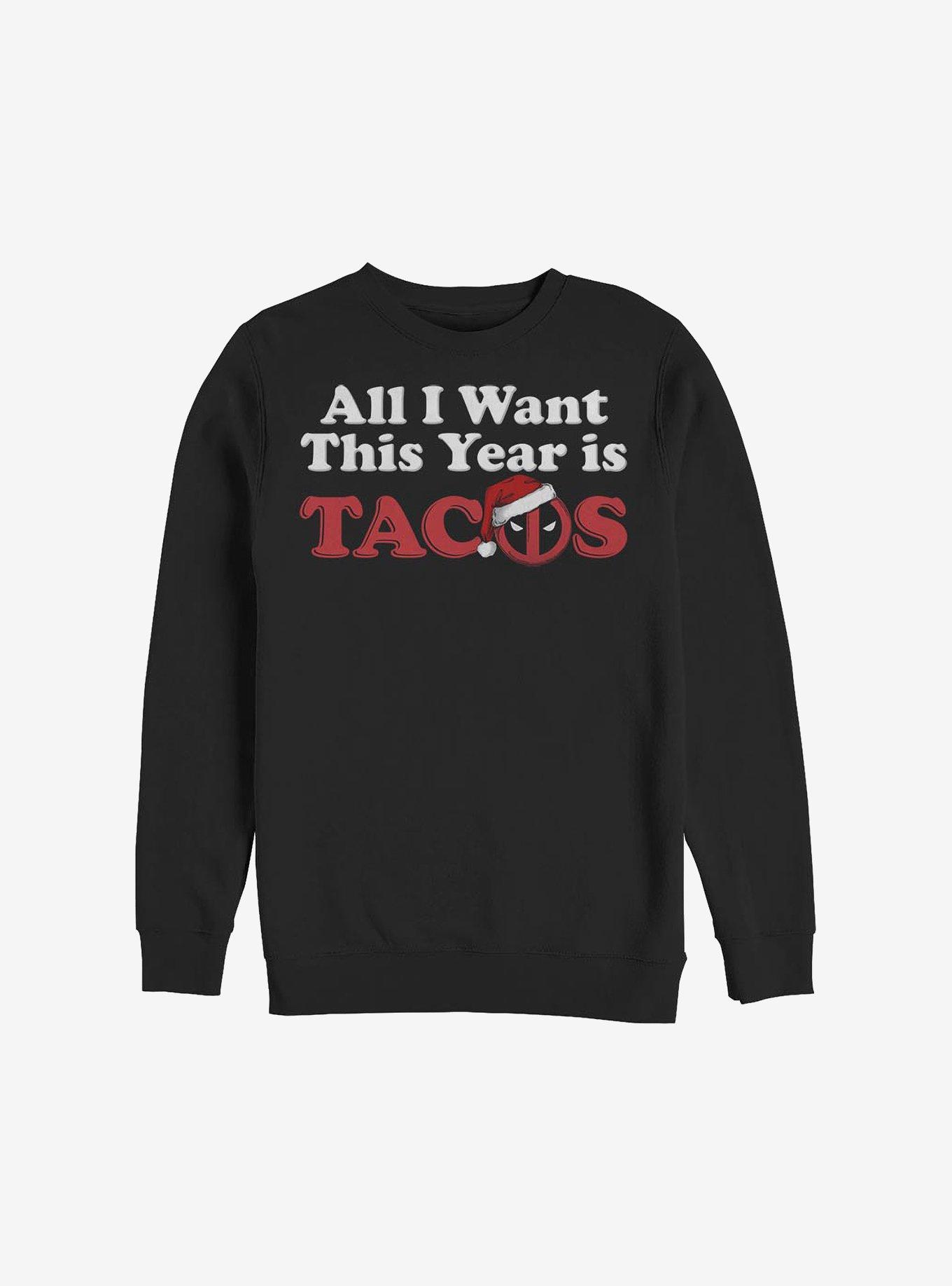 Marvel Deadpool Tacos Logo Pool Holiday Sweatshirt, BLACK, hi-res