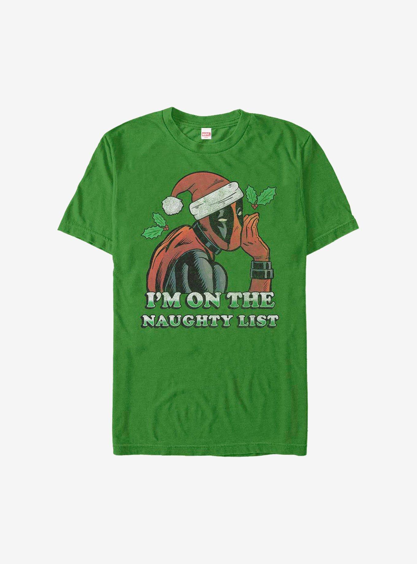 Marvel Deadpool On The Naughty List Holiday T-Shirt, KELLY, hi-res