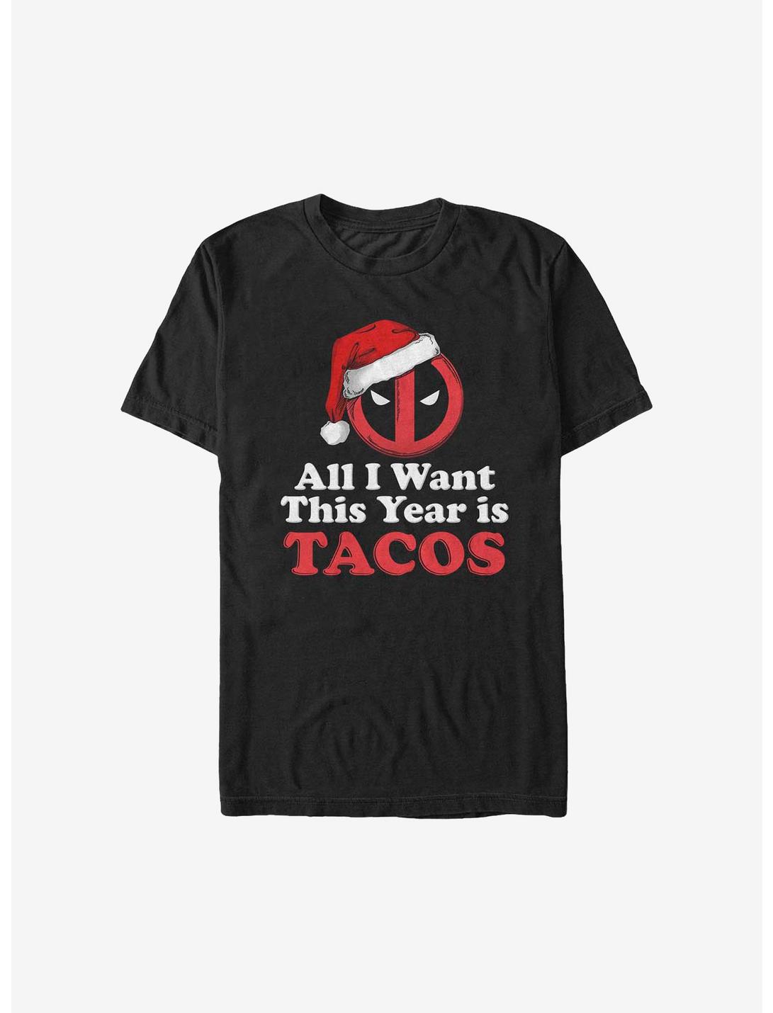 Marvel Deadpool All I Want This Year Is Tacos Holiday T-Shirt, BLACK, hi-res
