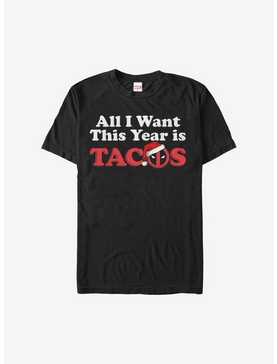 Marvel Deadpool All I Want This Year Is Tacos Logo Holiday T-Shirt, , hi-res