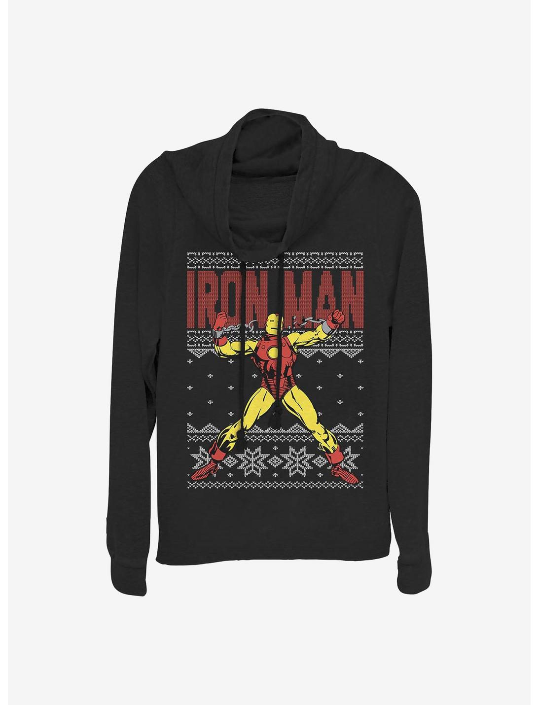 Marvel Iron Man Ugly Christmas Sweater Cowl Neck Long-Sleeve Girls Top, BLACK, hi-res