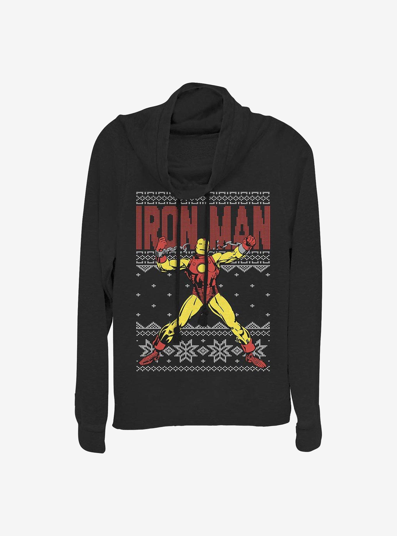 Marvel Iron Man Ugly Christmas Sweater Cowl Neck Long-Sleeve Girls Top, BLACK, hi-res