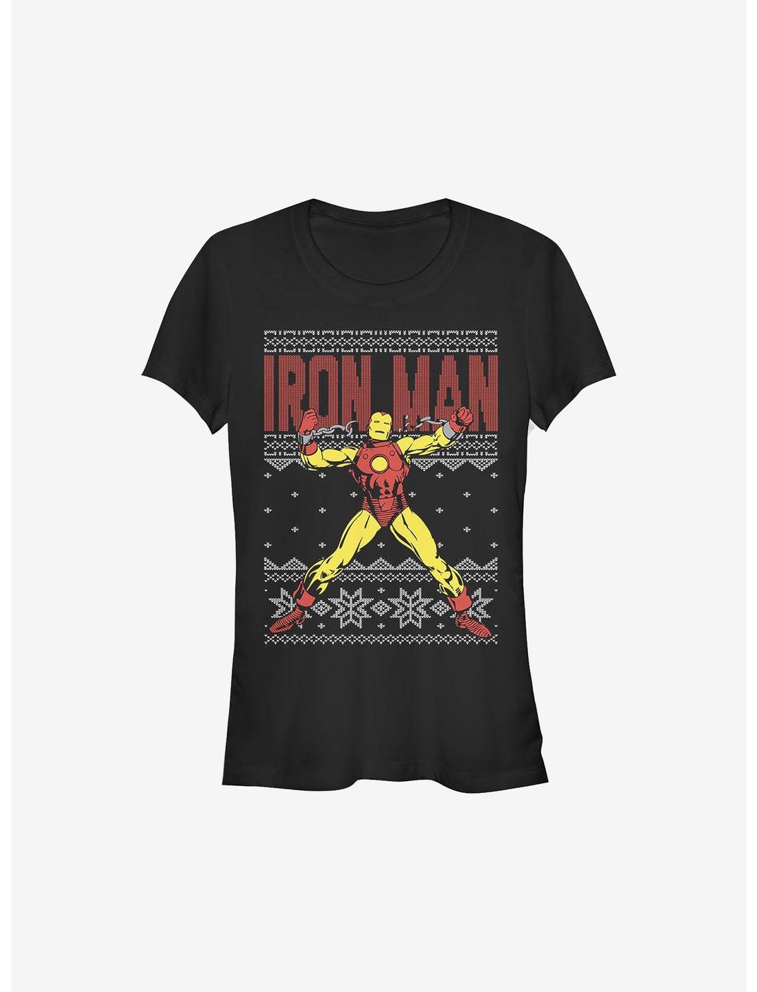 Marvel Iron Man Ugly Christmas Sweater Girls T-Shirt, BLACK, hi-res