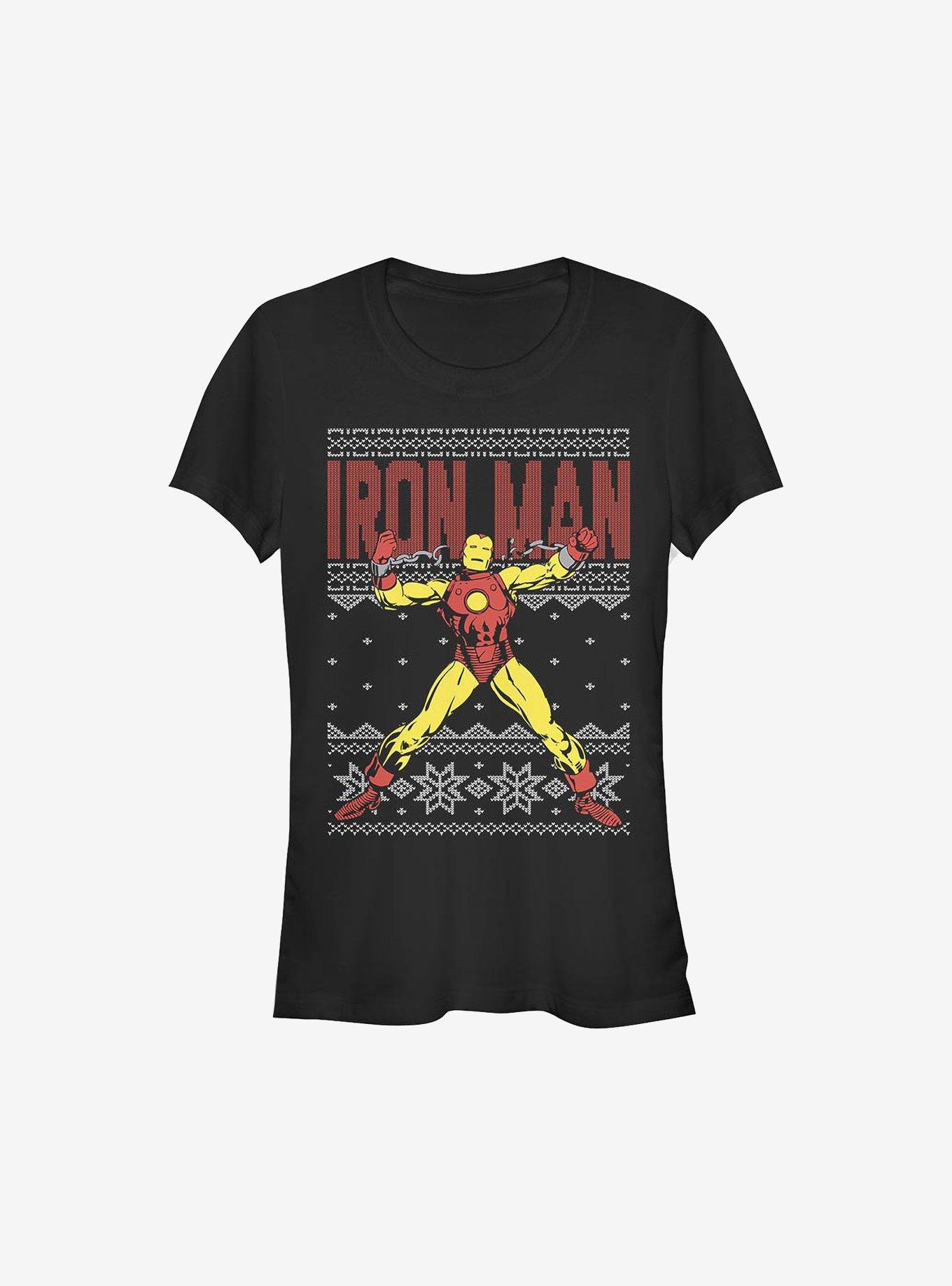 Marvel Iron Man Ugly Christmas Sweater Girls T-Shirt, BLACK, hi-res