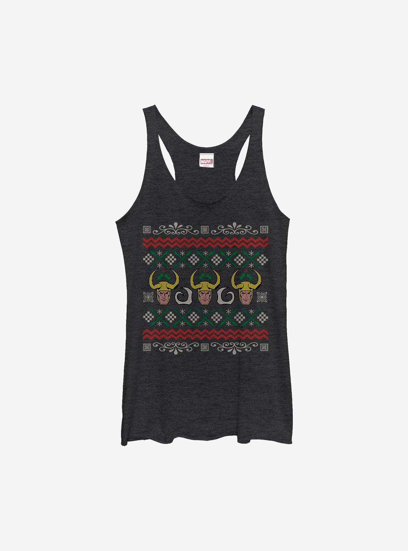 Marvel Loki Christmas Pattern Girls Tank, BLK HTR, hi-res