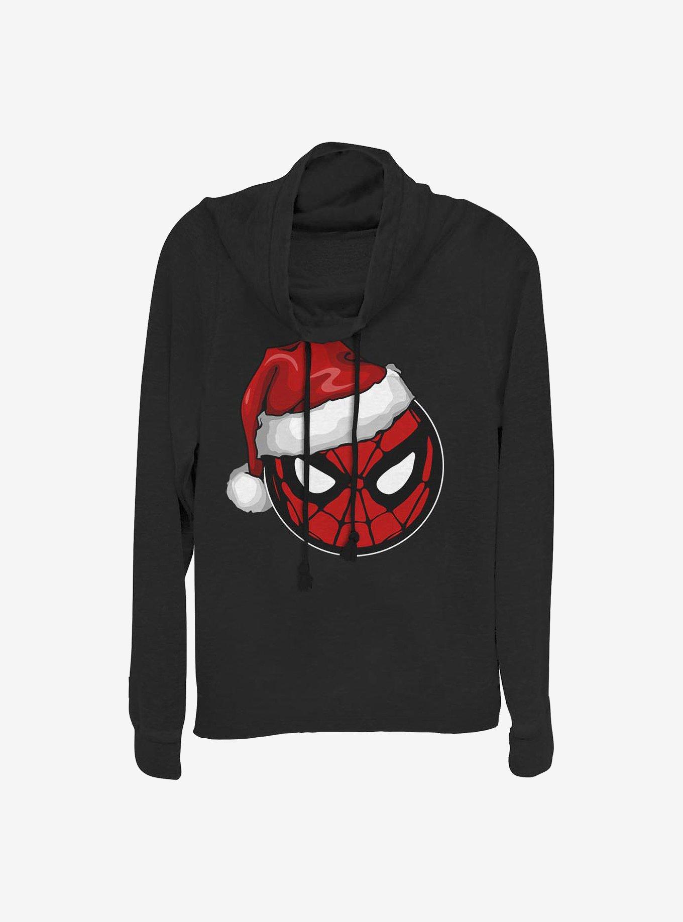 Marvel Spider-Man Spidey Santa Hat Christmas Cowl Neck Long-Sleeve Girls Top, , hi-res