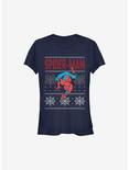 Marvel Spider-Man Ugly Christmas Sweater Girls T-Shirt, NAVY, hi-res