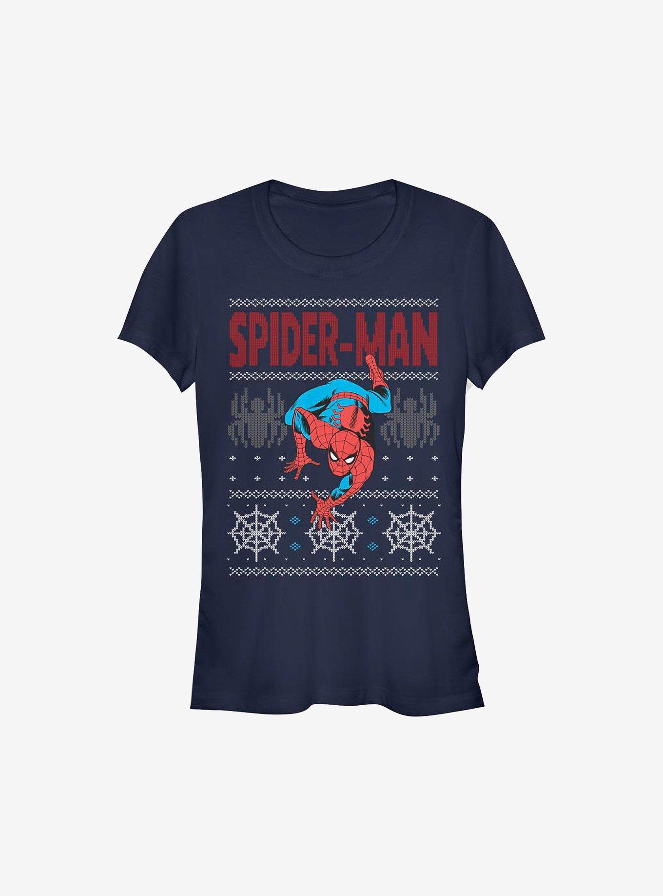 Marvel Spider-Man Ugly Christmas Sweater Girls T-Shirt - BLUE