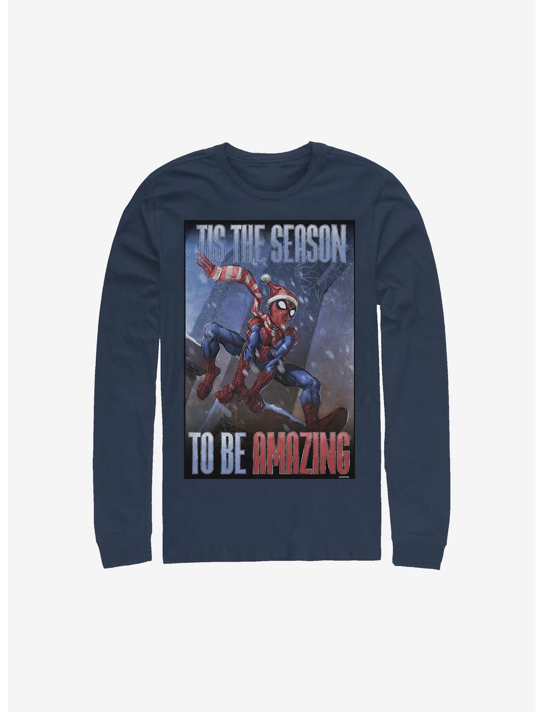 Marvel Spider-Man 'Tis The Season Holiday Long-Sleeve T-Shirt, NAVY, hi-res