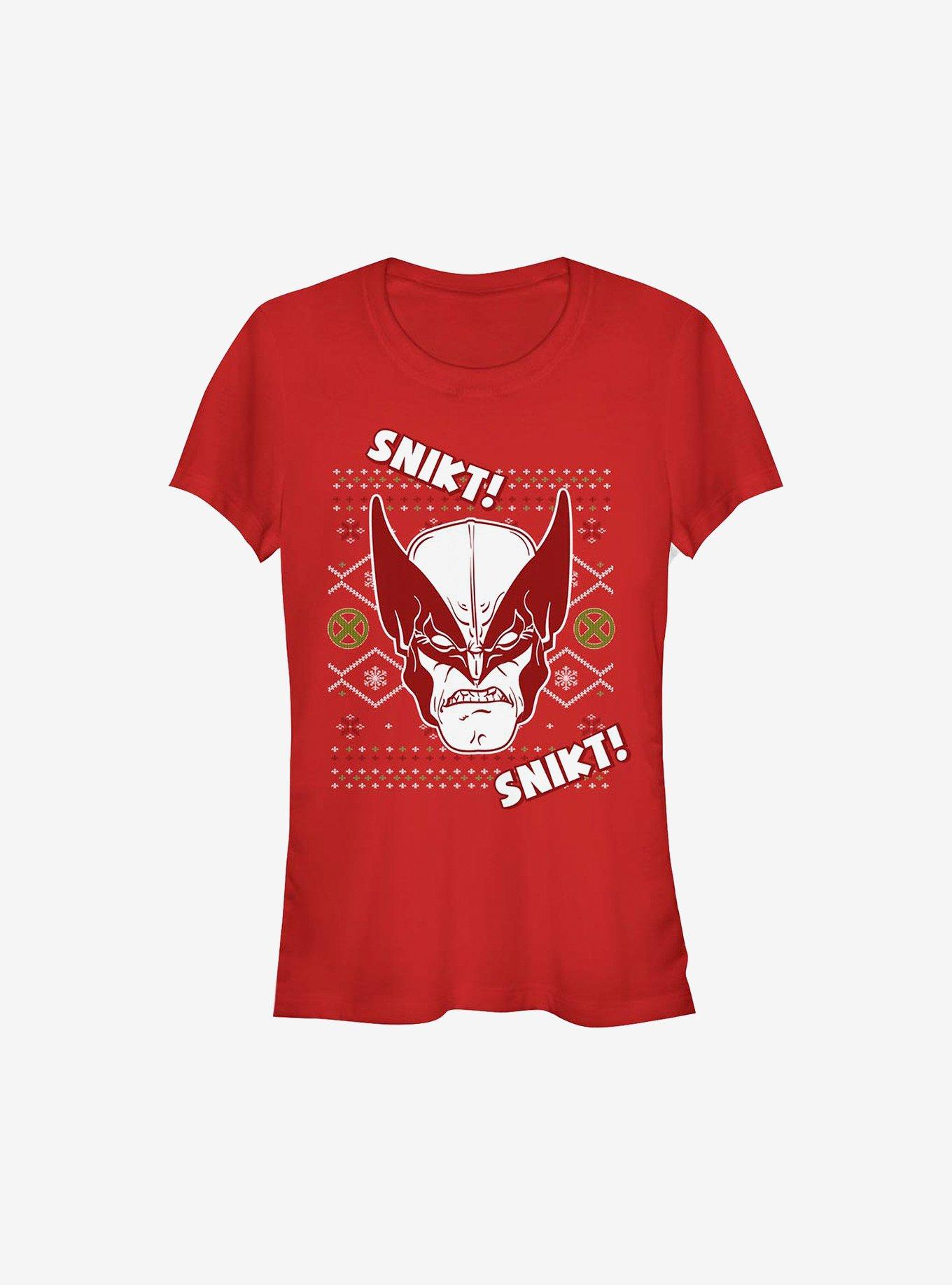 Marvel X-Men Wolverine Christmas Pattern Girls T-Shirt, RED, hi-res
