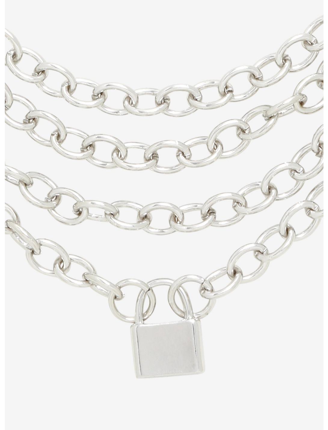 Silver Padlock Layered Chain Necklace, , hi-res