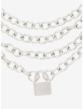 Silver Padlock Layered Chain Necklace, , hi-res