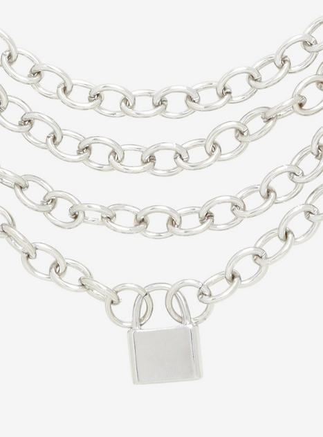 Silver Padlock Layered Chain Necklace | Hot Topic