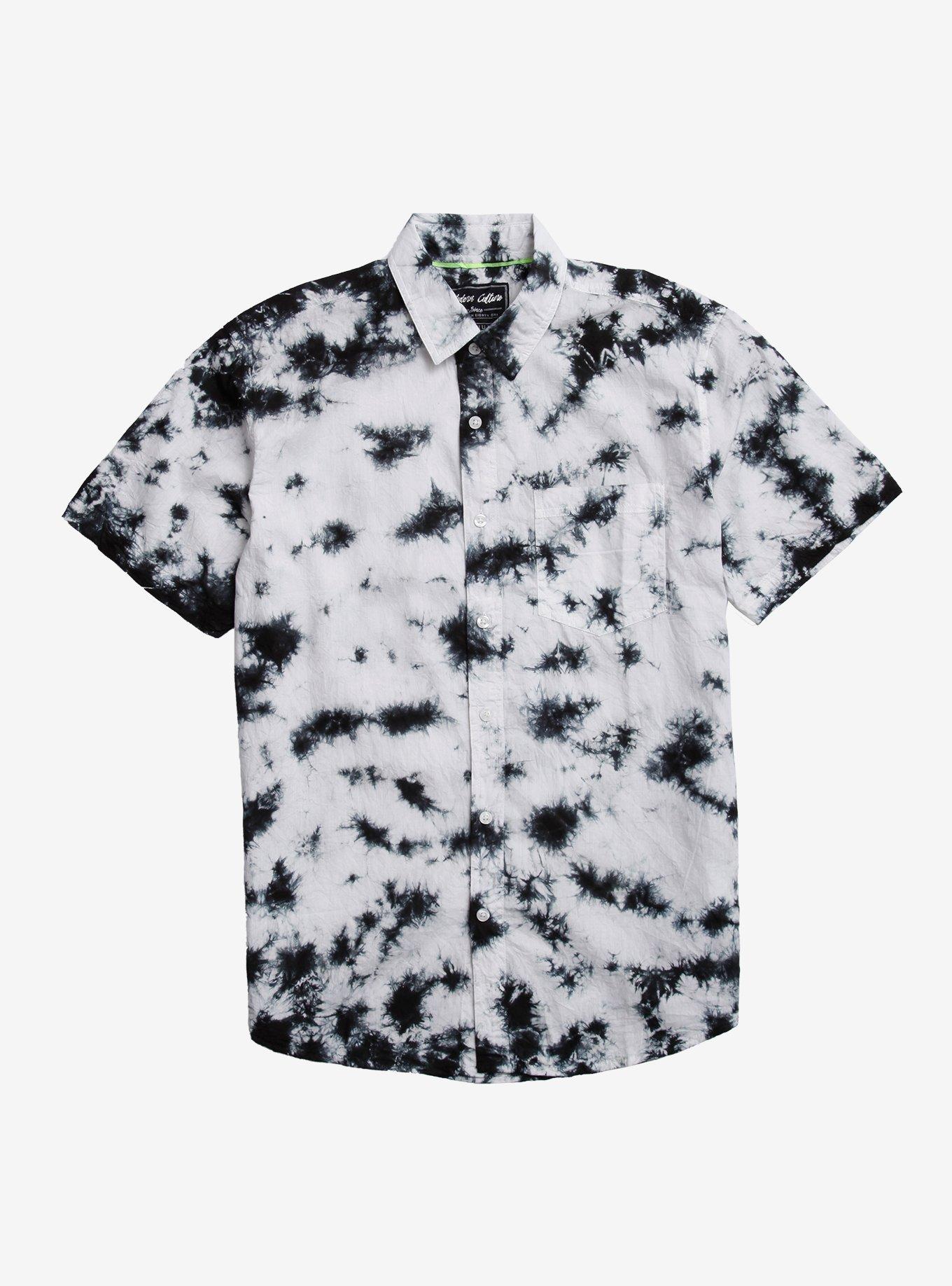 Black & White Tie-Dye Woven Button-Up, MULTI, hi-res
