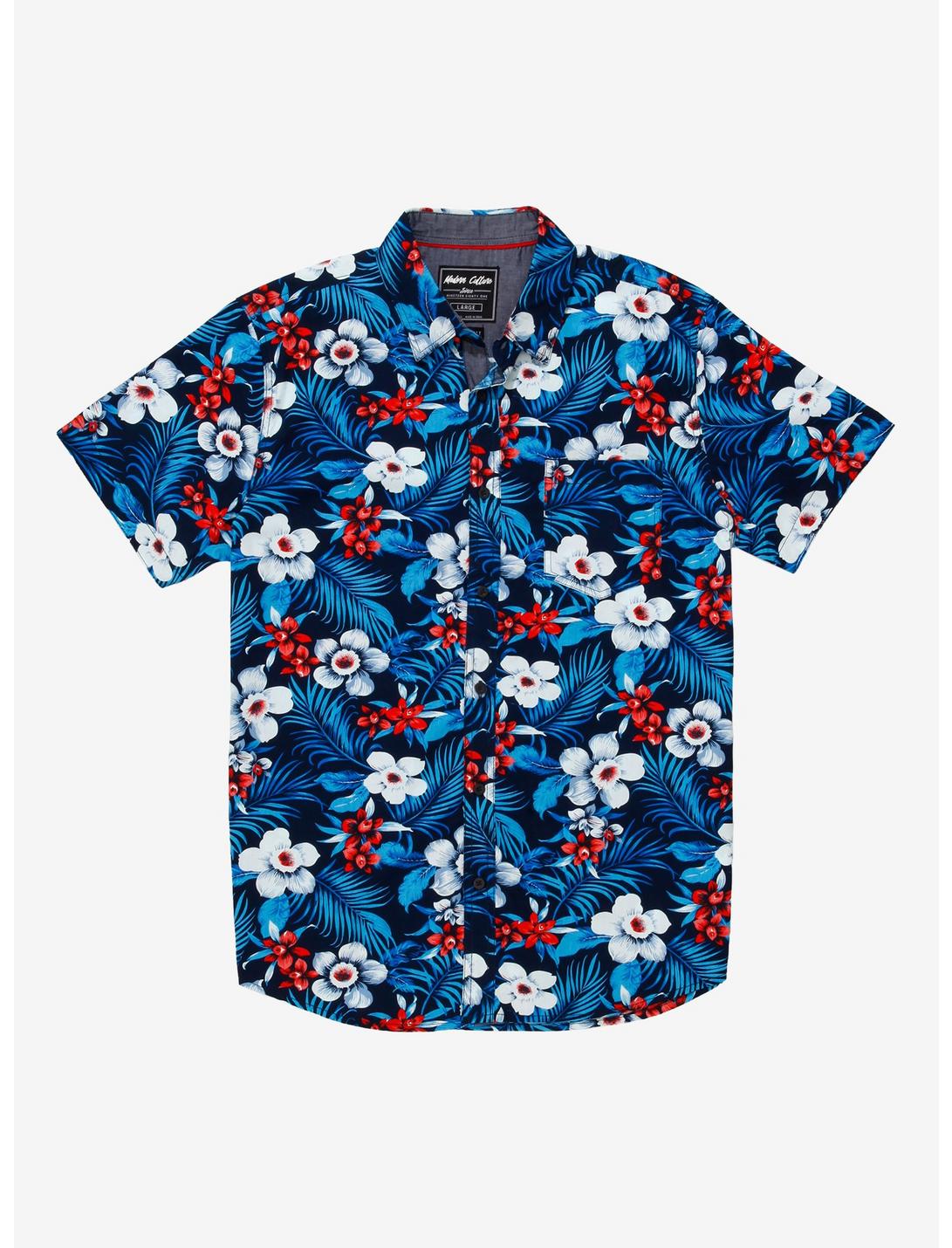 Red White & Blue Floral Woven Button-Up, MULTI, hi-res