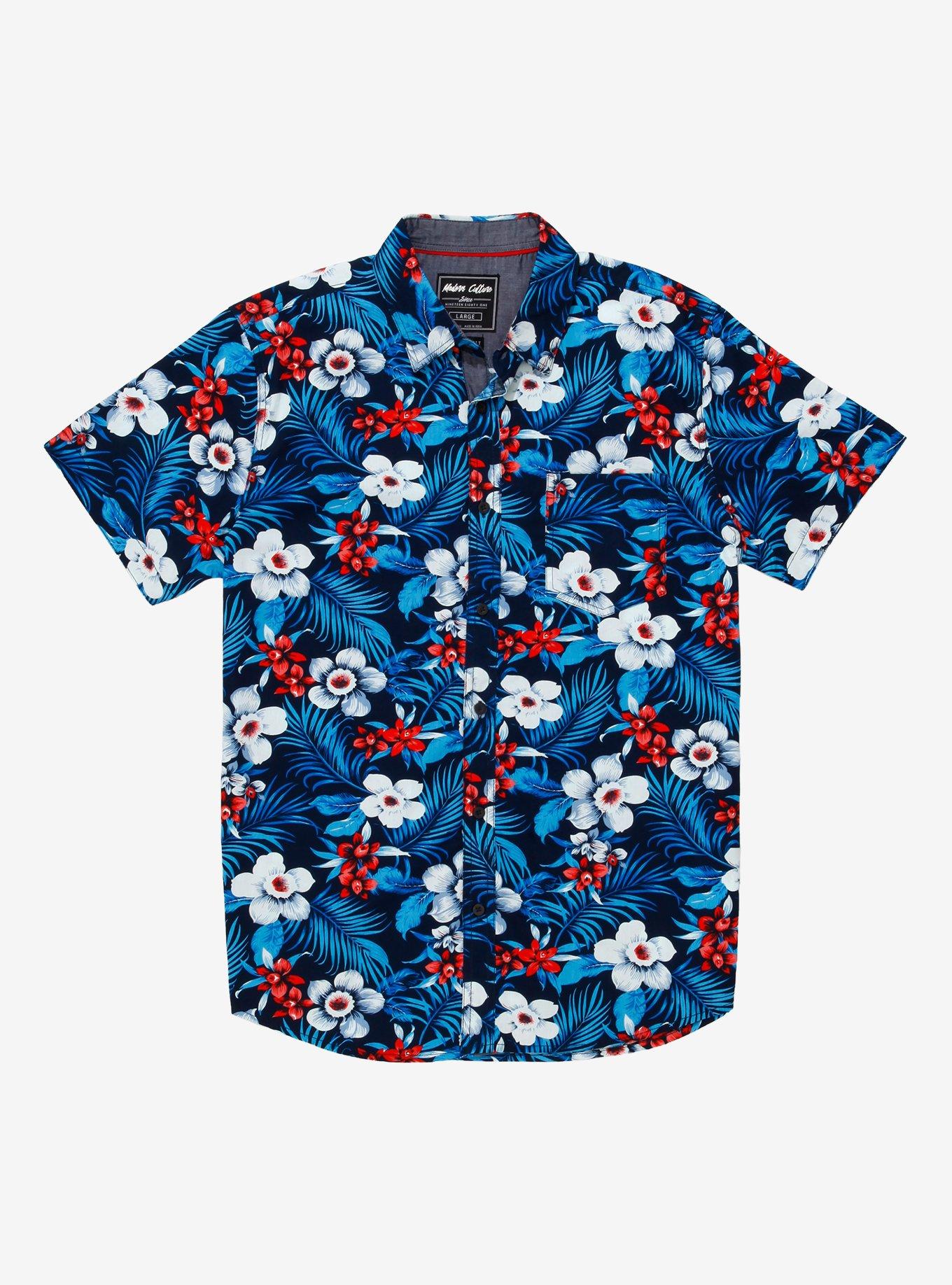Red White & Blue Floral Woven Button-Up, MULTI, hi-res