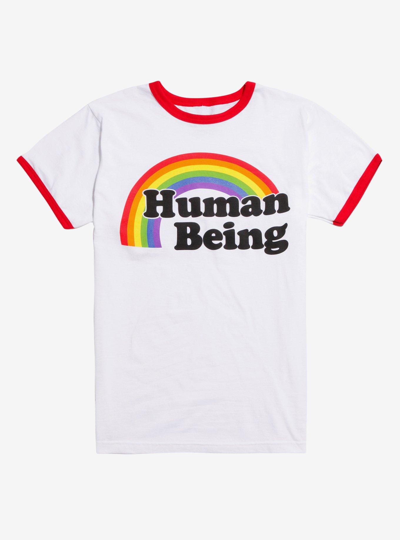 Human Being Rainbow Ringer T-Shirt, WHITE, hi-res