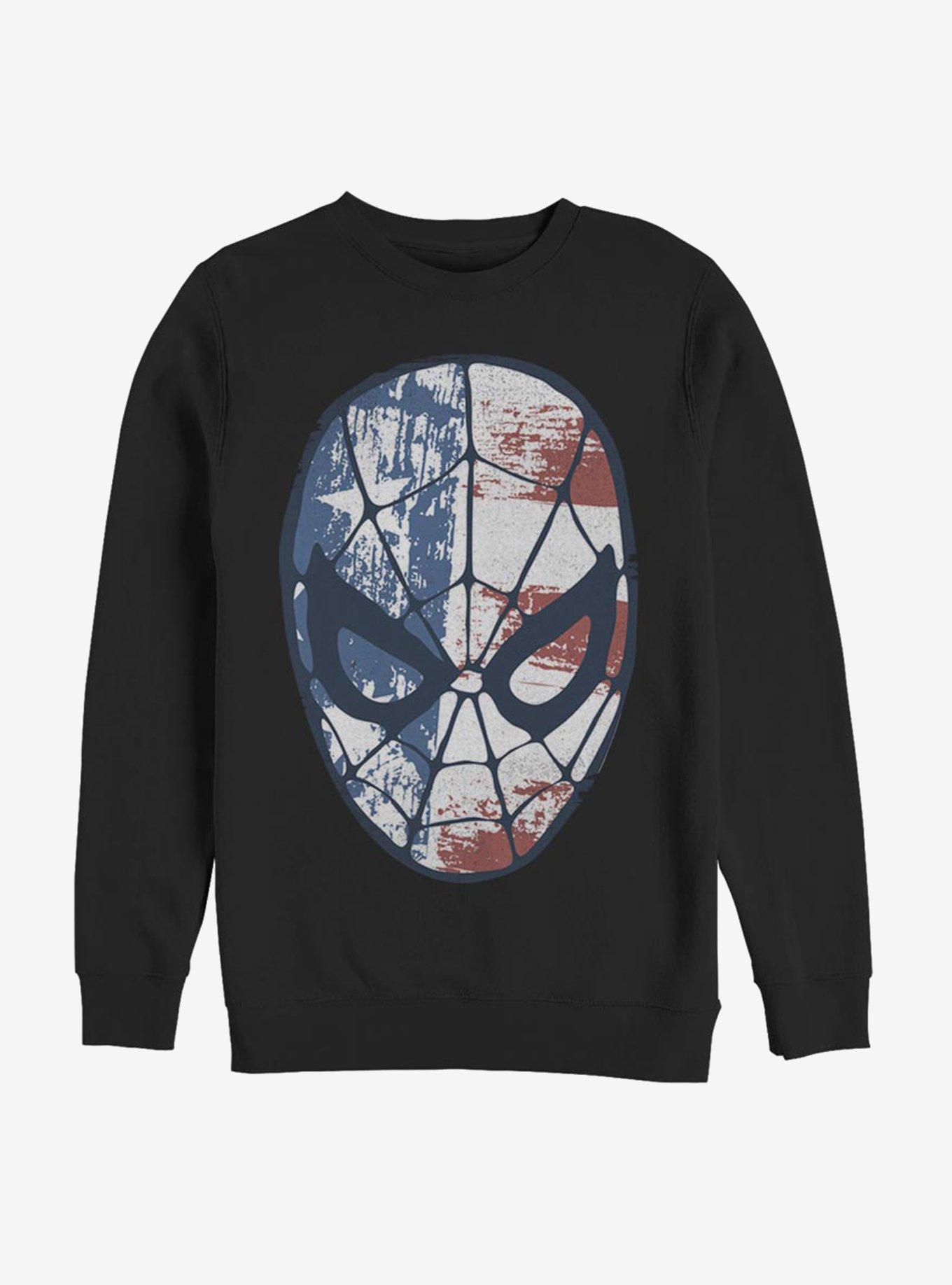 Marvel Spider-Man American Flag Face Sweatshirt, BLACK, hi-res