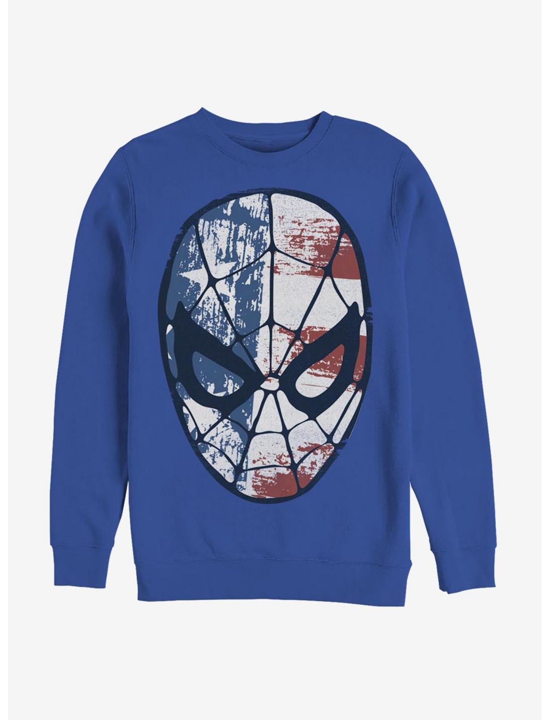 Marvel Spider-Man American Flag Face Sweatshirt, ROYAL, hi-res