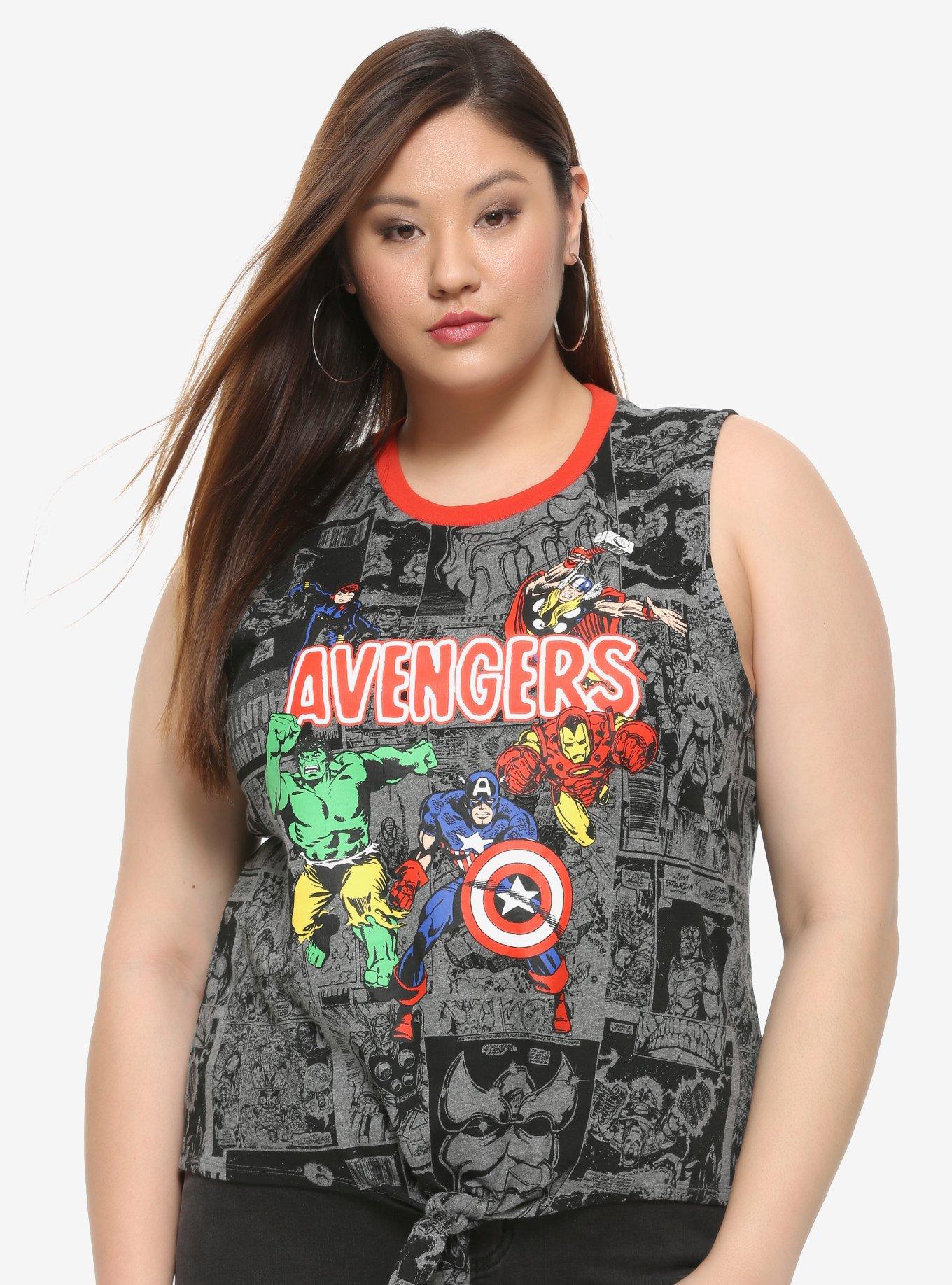 Marvel Avengers Comic Book Tie-Front Tank Top Plus Size, MULTI, hi-res