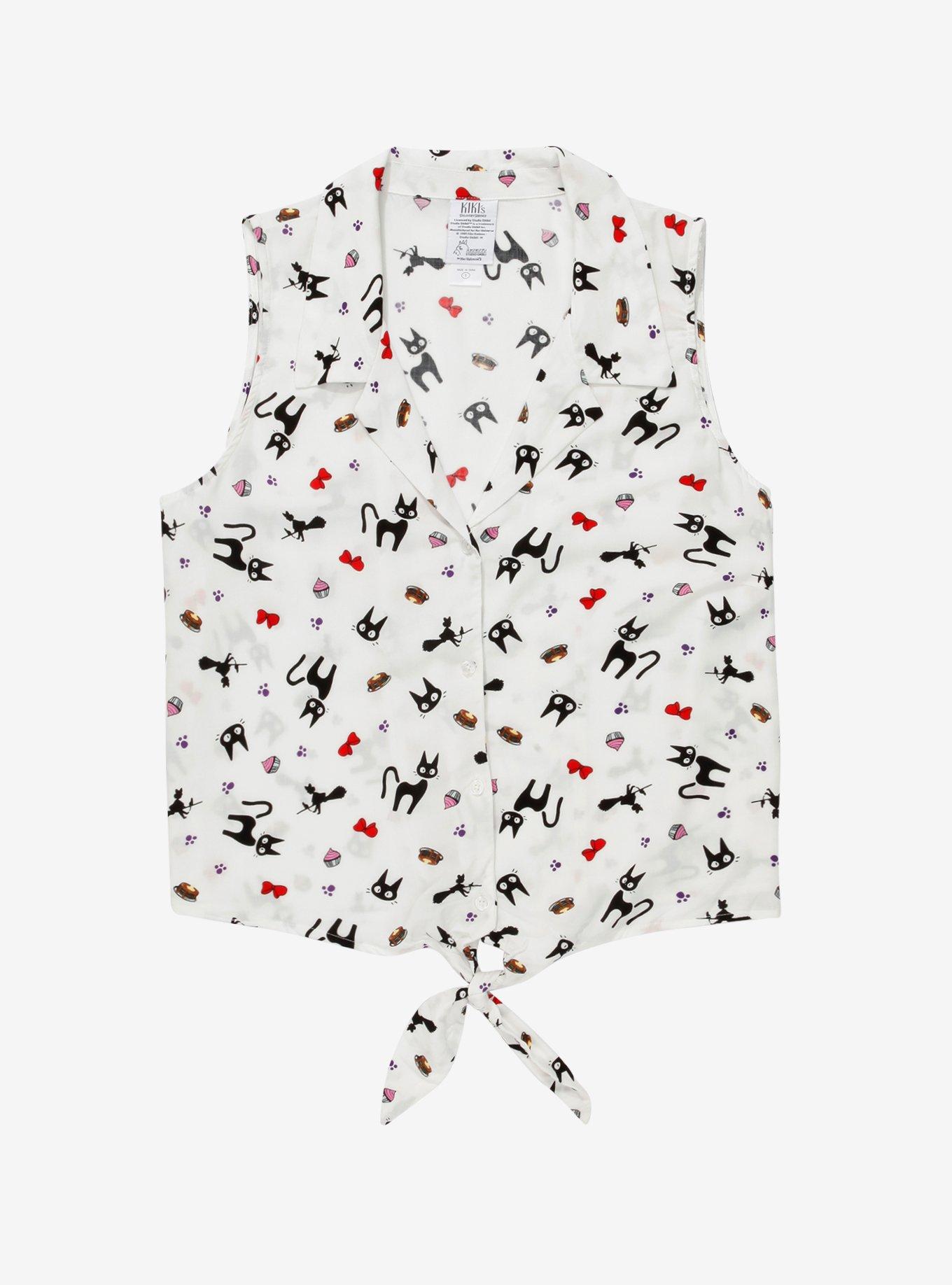 Studio Ghibli Kiki's Delivery Service Jiji & Baked Goods Tie-Front Woven Tank Top Plus Size, MULTI, hi-res