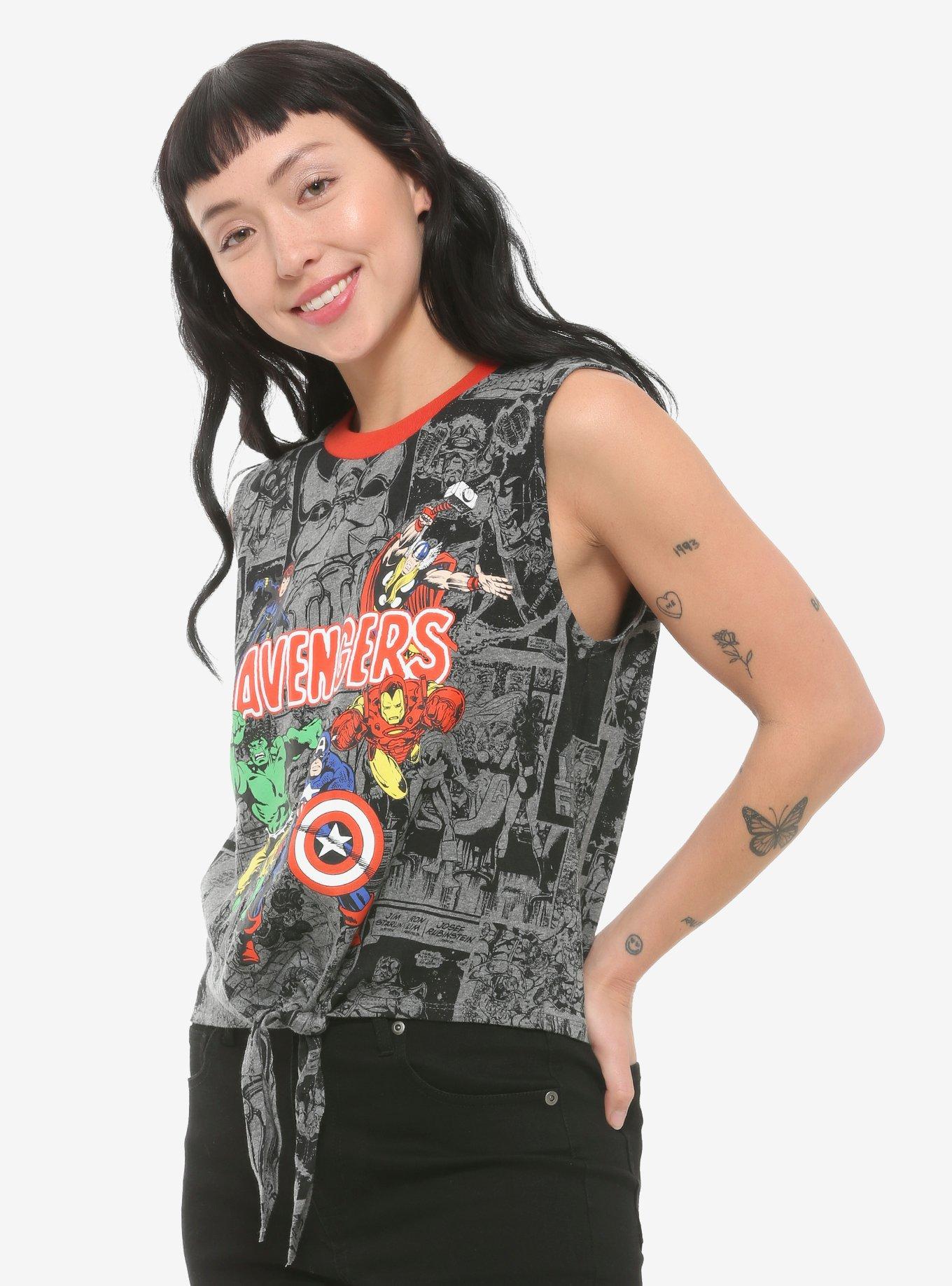 Marvel Avengers Comic Book Tie-Front Tank Top, MULTI, hi-res