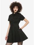 Black Button-Front Collared Dress, BLACK, hi-res