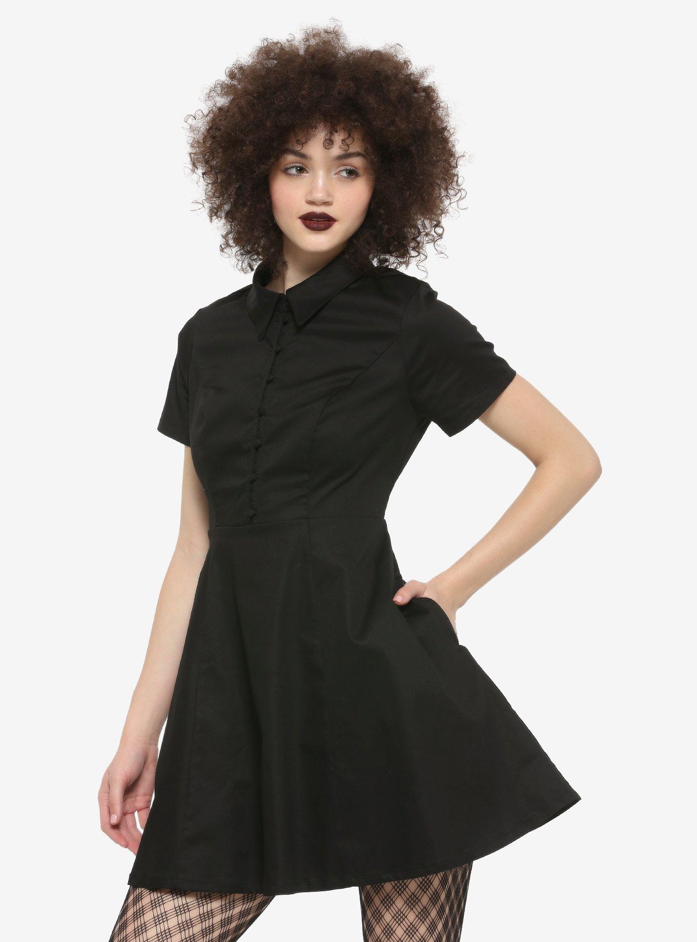 Black Button Front Collared Dress Hot Topic