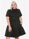 Black Button-Front Collared Dress Plus Size, BLACK, hi-res