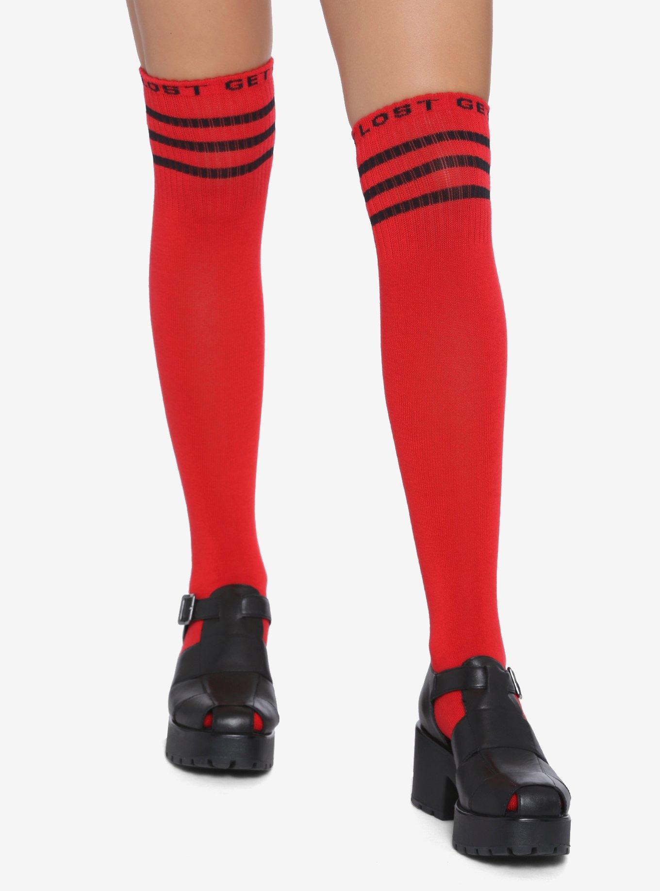 Get Lost Red & Black Over-The-Knee Socks, , hi-res