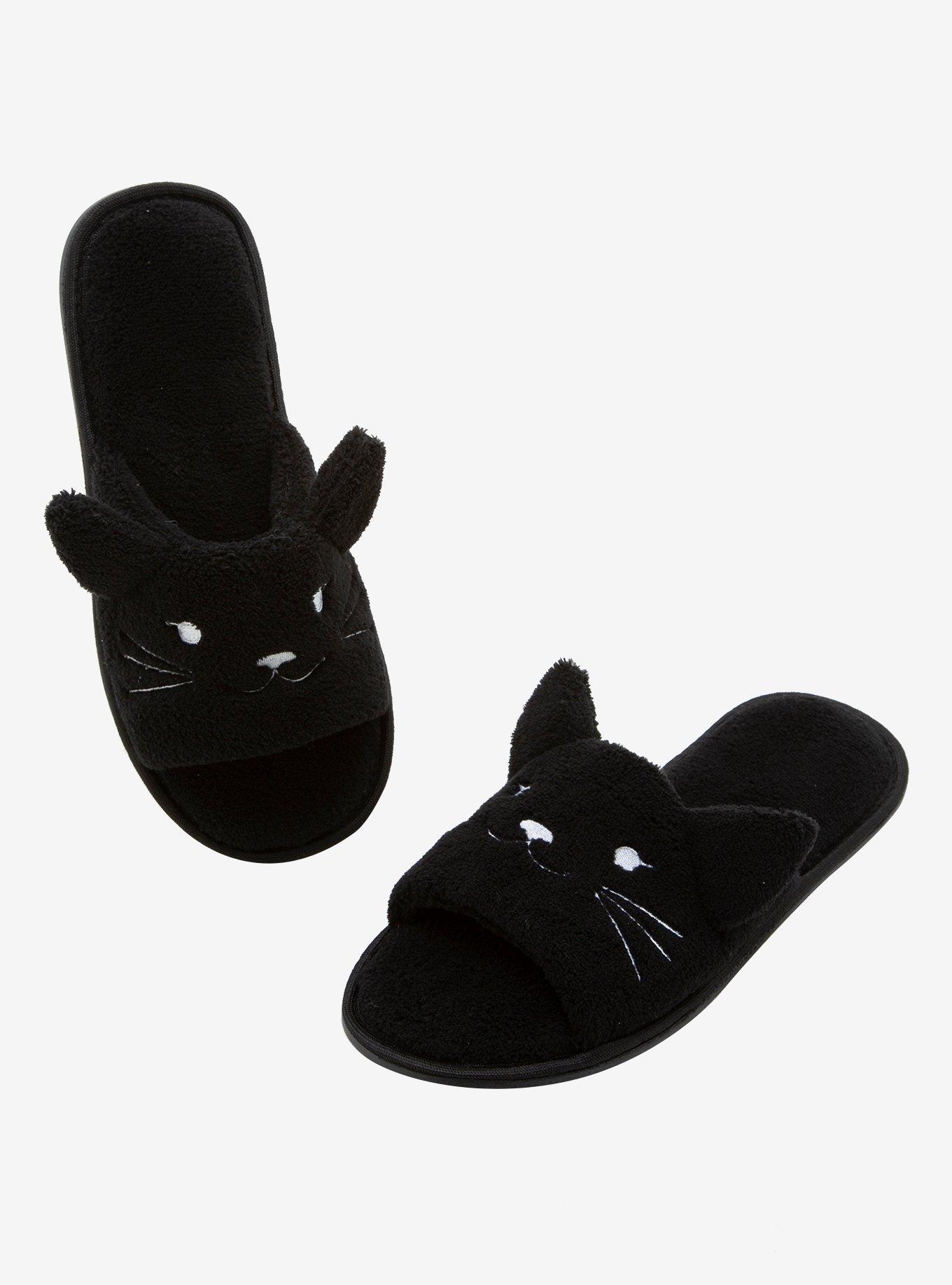 Black Cat Fuzzy Spa Slippers | Hot Topic