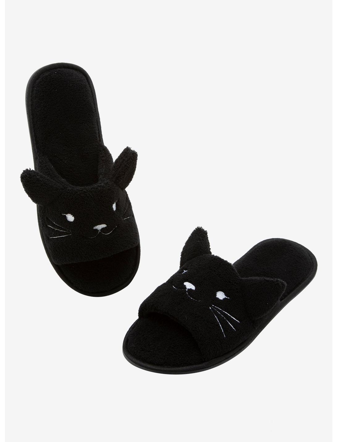 Black Cat Fuzzy Spa Slippers, MULTI, hi-res
