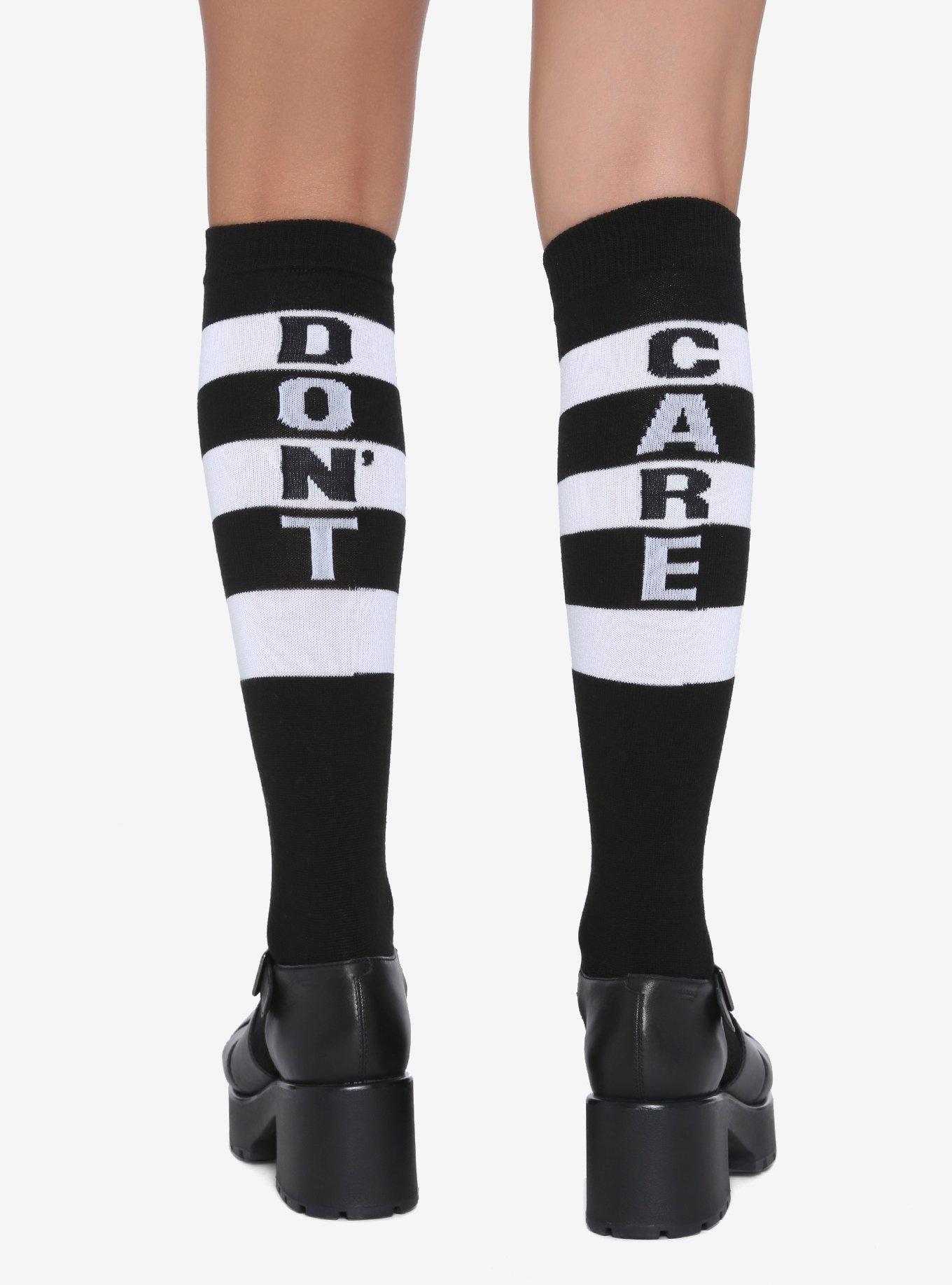 Don't Care Black & White Stripe KneeHigh Socks Hot Topic