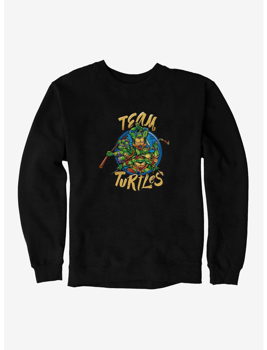 Teenage Mutant Ninja Turtles Team Turtle Group Poses Circle Sweatshirt, BLACK, hi-res