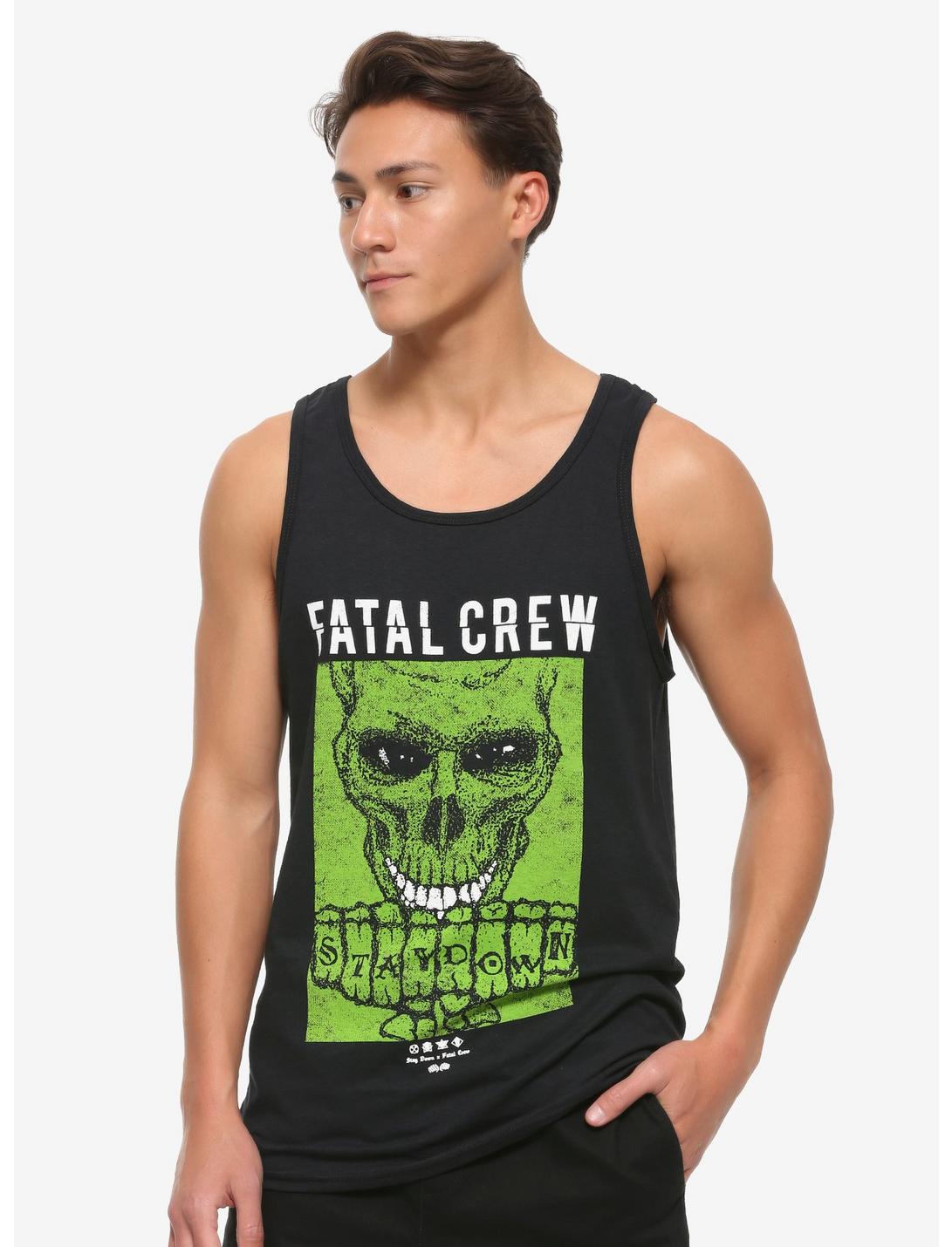 Stay Down X Fatal Crew Green Skull Muscle T-Shirt, BLACK, hi-res