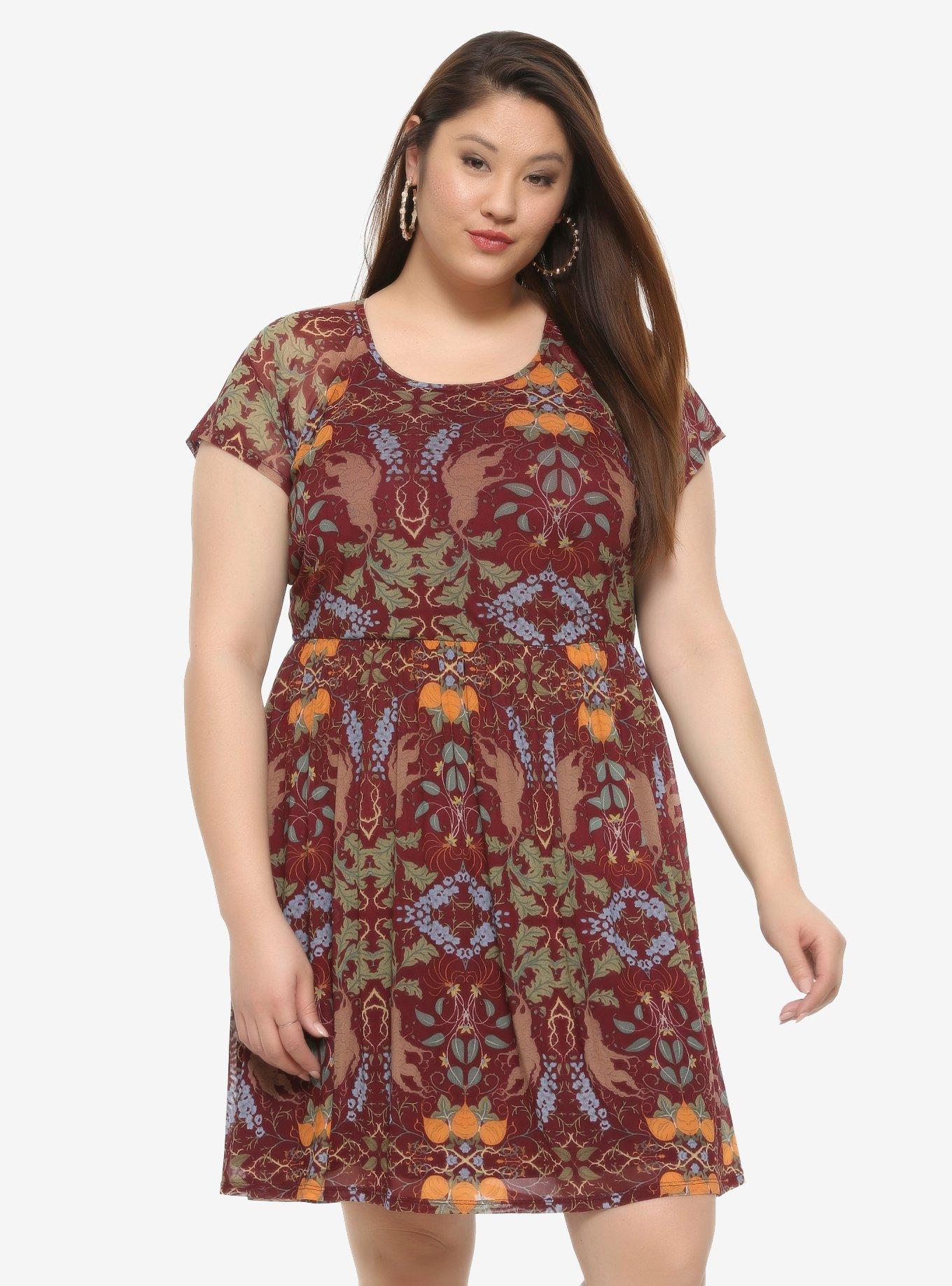 Harry Potter Botanical Mesh Dress Plus Size, BROWN, hi-res