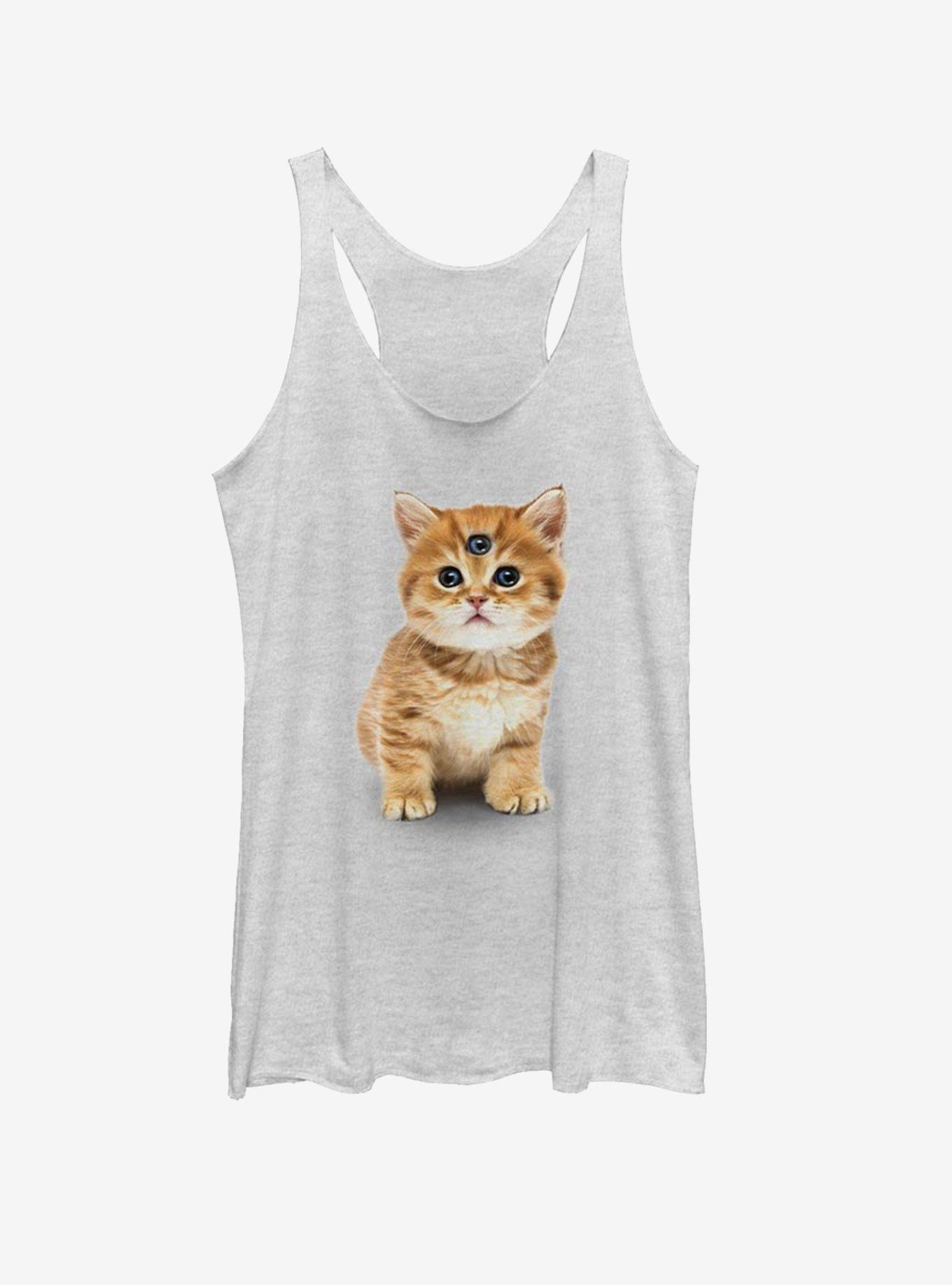 Catclops Three Eyed Kitten Girls Tank, WHITE HTR, hi-res