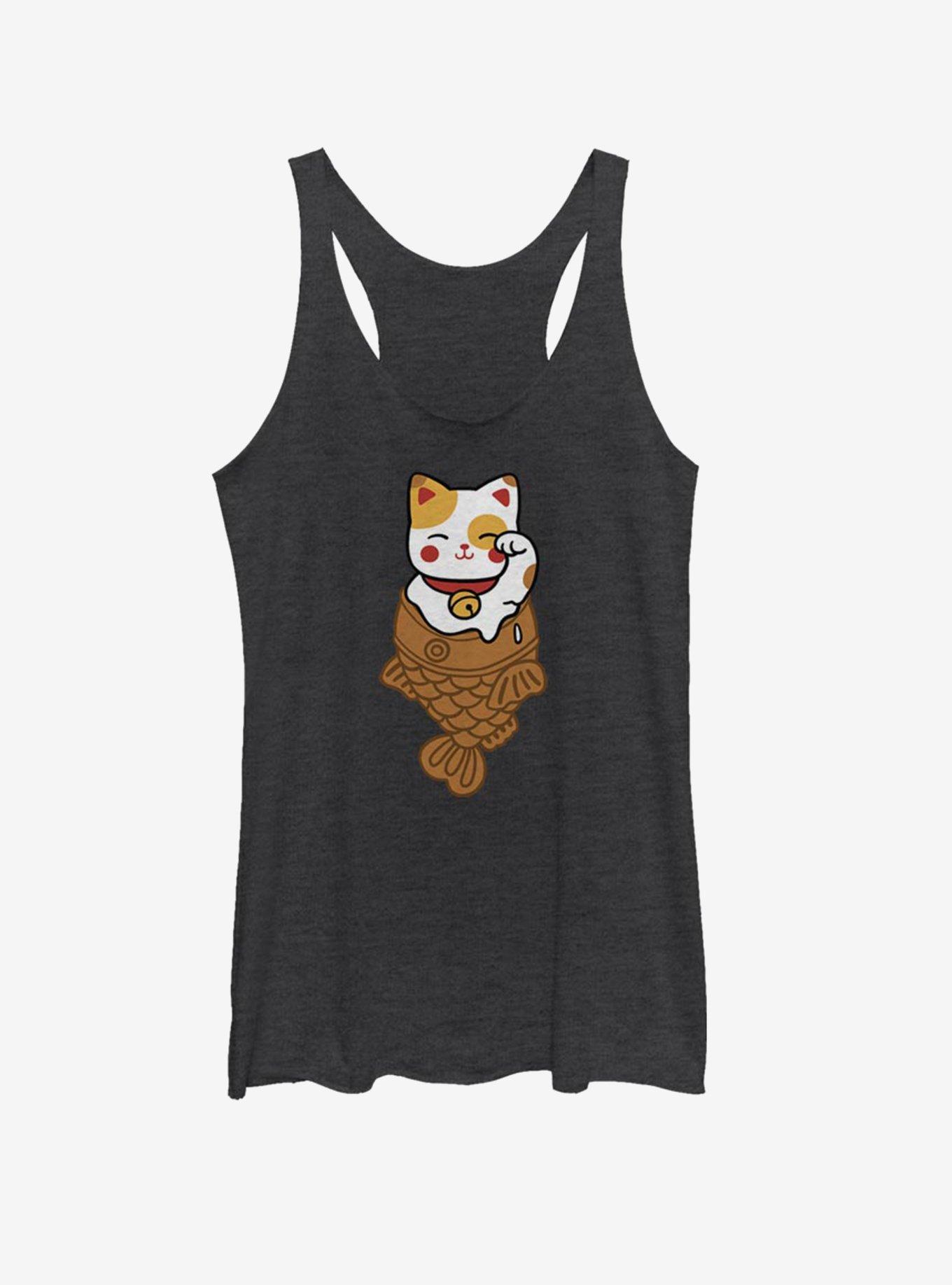 Lucky Cat Taiyaki Girls Tank, BLK HTR, hi-res