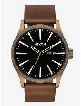 Nixon Sentry Leather Brass Black Brown Watch, , hi-res
