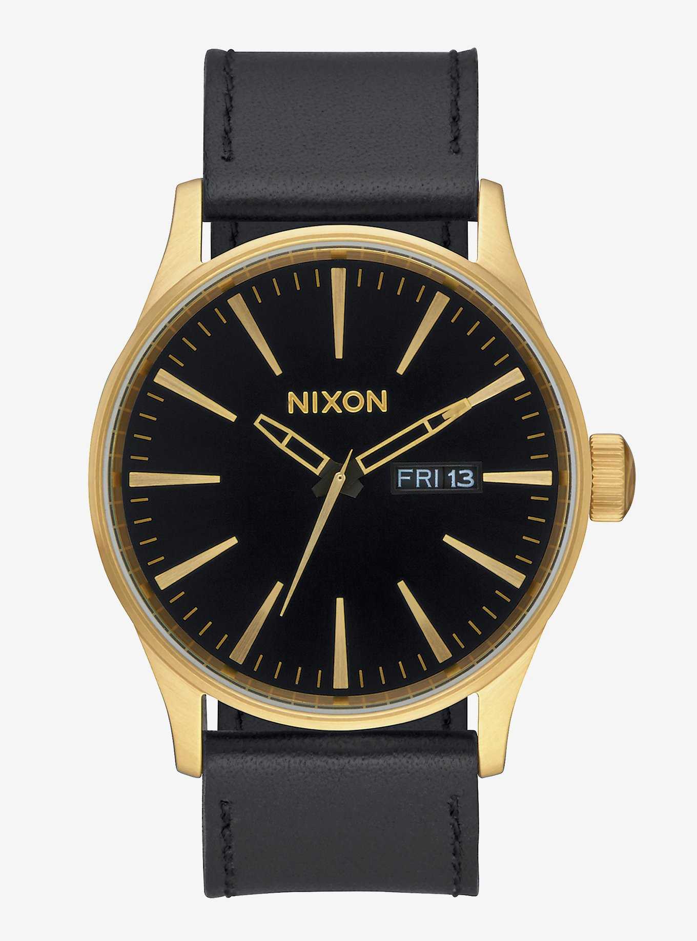 Nixon Sentry Leather Gold Black Watch, , hi-res