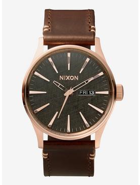 Nixon Sentry Leather Rose Gold Gunmetal Brown Watch, , hi-res