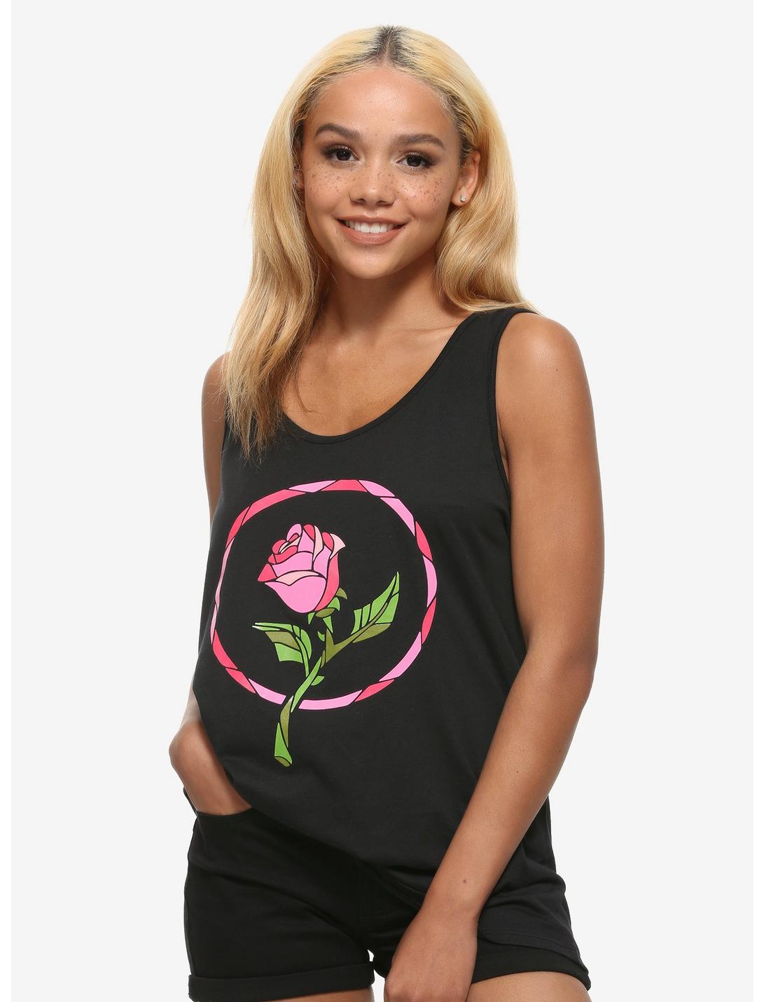 Disney Beauty And The Beast Stained Glass Rose Chiffon Back Tank Top, MULTI, hi-res