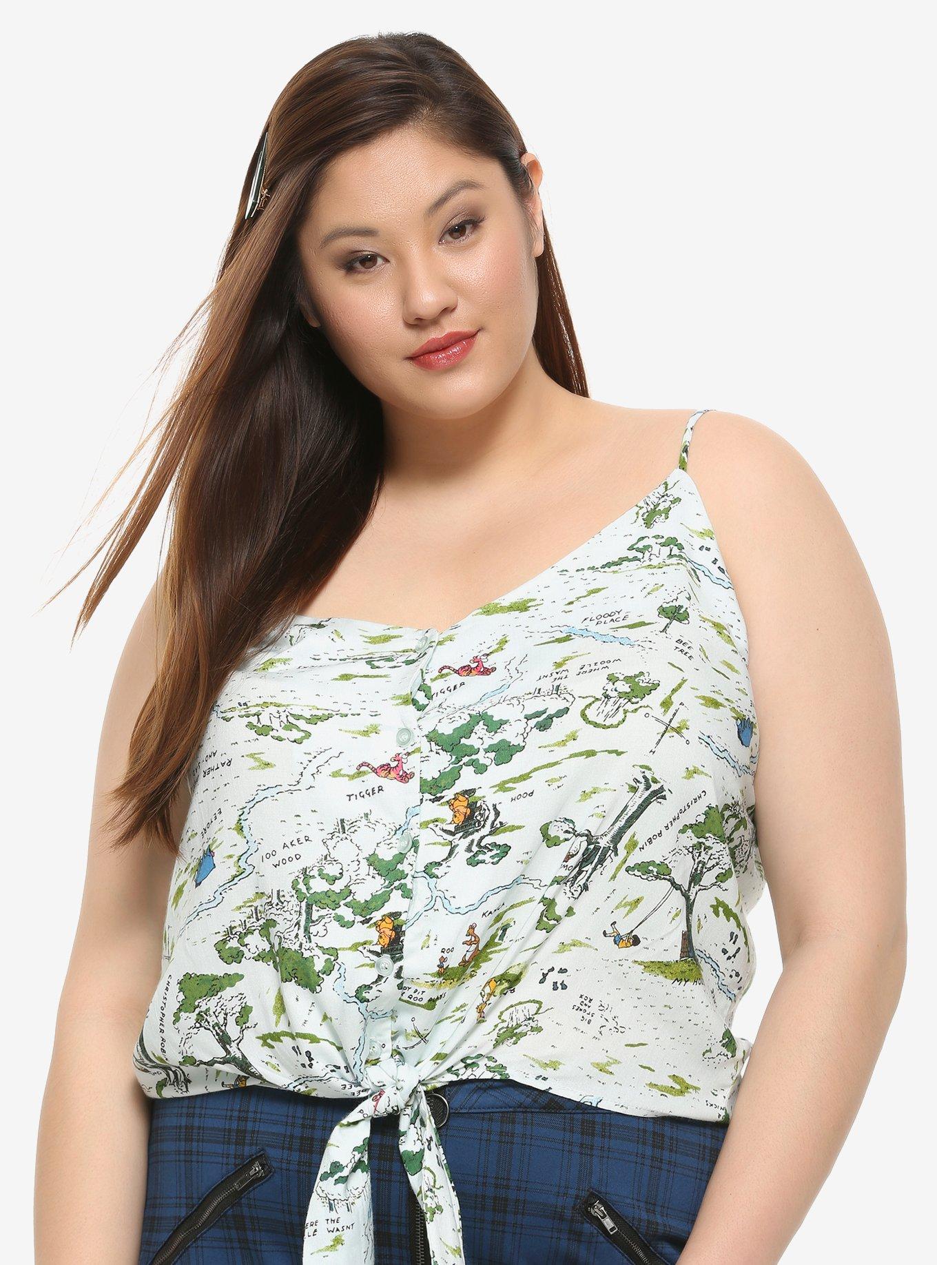 Disney Winnie The Pooh Hundred Acre Wood Tie-Front Tank Top Plus Size, MULTI, hi-res