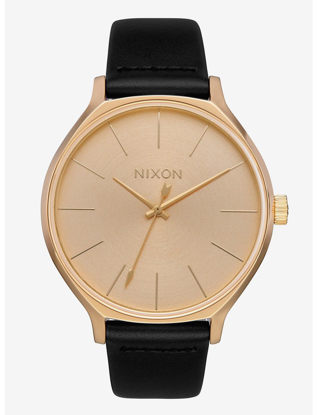 Nixon Clique Leather All Gold Black Watch, , hi-res
