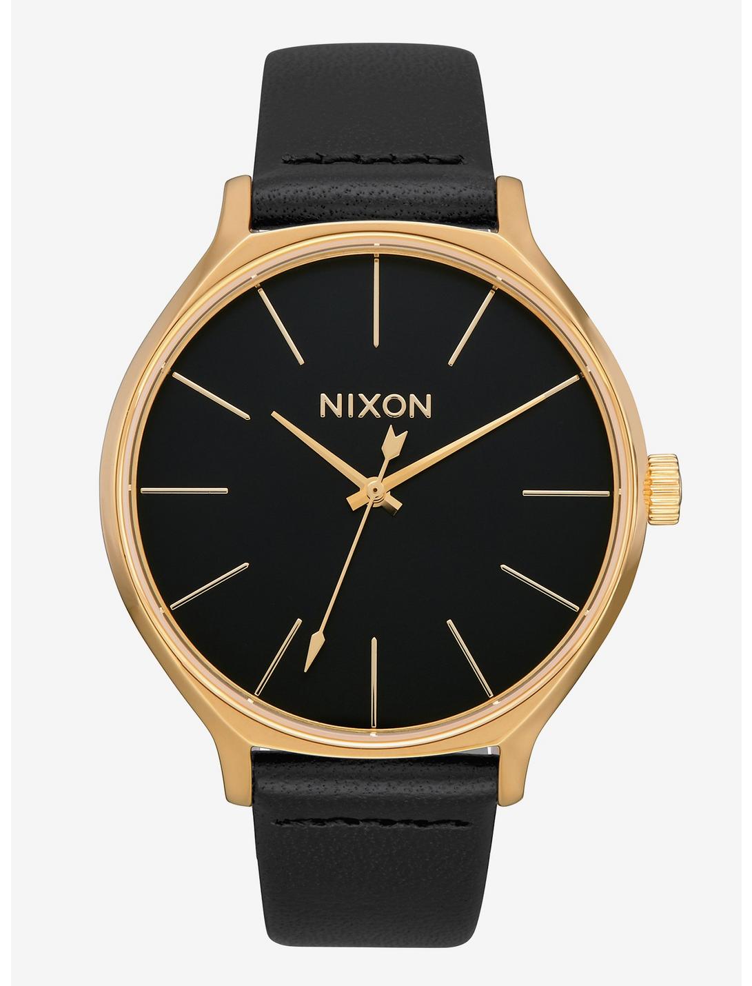 Nixon Clique Leather Gold Black Watch, , hi-res